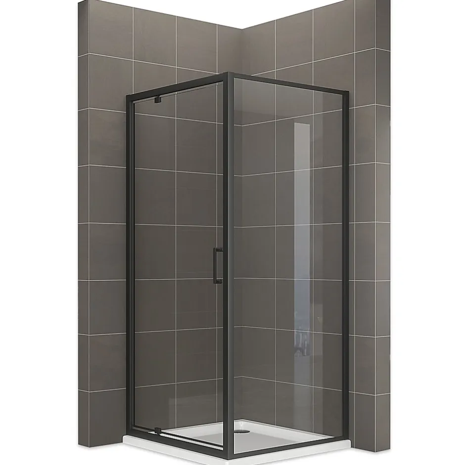 Saniverre Cabine de douche IBEABLACK H.190 cm porte pivotante verre transparent 90 x 70 cm (porte 90) -