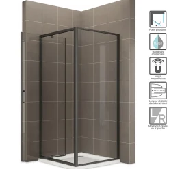 Saniverre Cabine de douche IBEABLACK H.190 cm porte pivotante verre transparent 80 x 80 cm -
