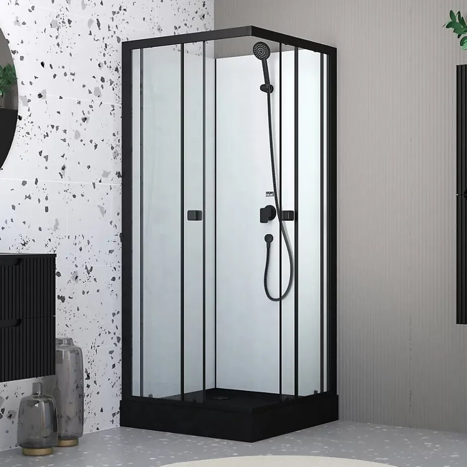 Aurlane Cabine de douche intégrale 80x80x200 cm carrée - Portes coulissantes - Receveur Noir Mat* Cabine De Douche