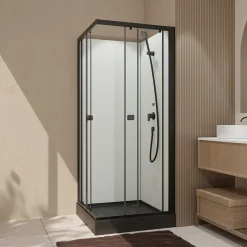 Galedo Cabine de douche intégrale carrée noir, L.80 x l.80 x H.200 cm, portes coulissantes, Julie