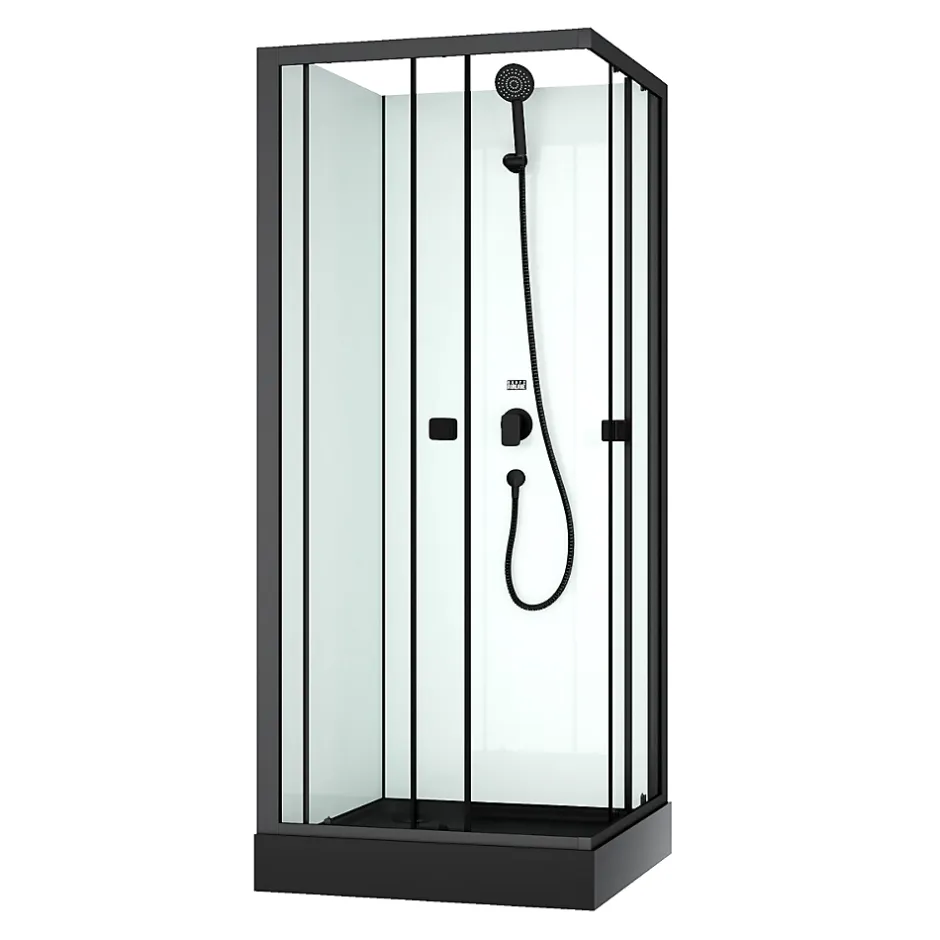 Galedo Cabine de douche intégrale carrée noir, L.80 x l.80 x H.200 cm, portes coulissantes, Julie
