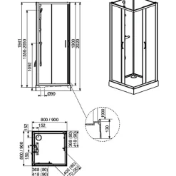 Leda Cabine de douche Izi Glass2 - Carrée - Portes coulissantes - Verre transparent - 80 x 80 cm
