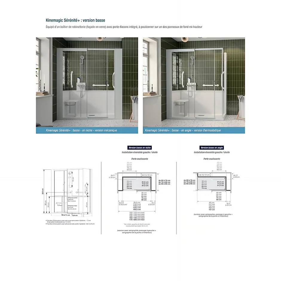 Kinedo Cabine de douche Kinemagic Sérénité Plus 160x80 niche basse porte coulissante transparent thermostatique* Cabine De Douche