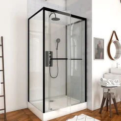 Galedo Cabine de douche l.80 x L.110 x H.230 cm – porte pivotante, style industriel noir & blanc avec profilés noirs, City* Cabine De Douche
