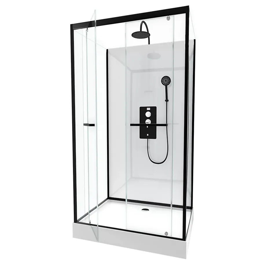 Galedo Cabine de douche l.80 x L.110 x H.230 cm – porte pivotante, style industriel noir & blanc avec profilés noirs, City* Cabine De Douche