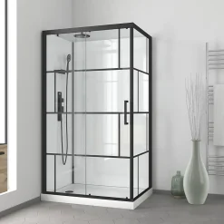 Galedo Cabine de douche l.80 x L.110 x H.210 cm – mitigeur mécanique, blanc et noir effet verrière, Graphic* Cabine De Douche