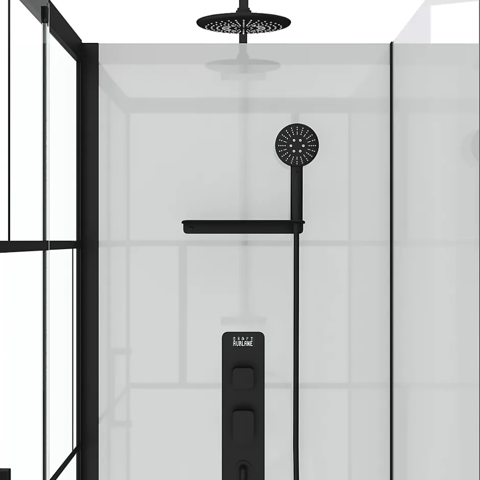 Galedo Cabine de douche l.80 x L.110 x H.210 cm – mitigeur mécanique, blanc et noir effet verrière, Graphic* Cabine De Douche