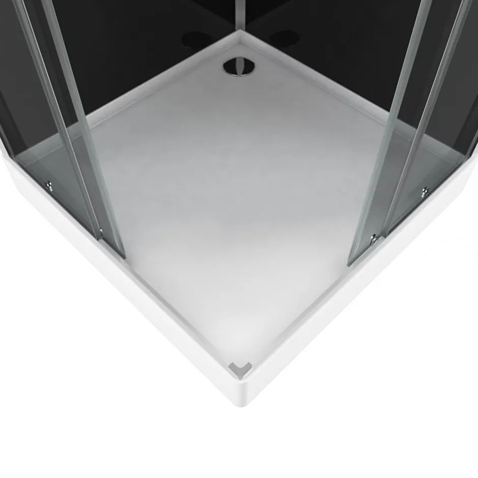 Galedo Cabine de douche l.90 x L.90 x H.215 cm – hydromassante, fond noir verre trempé, profilés chromés, tablette, Black 2