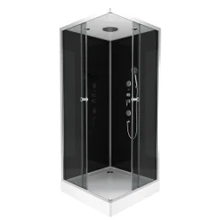 Galedo Cabine de douche l.90 x L.90 x H.215 cm – hydromassante, fond noir verre trempé, profilés chromés, tablette, Black 2
