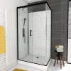 Cabine de douche L.80 x L.110 x H.230 cm – fond effet métro, douchette anticalcaire, style noir & blanc, Galedo Metro* Cabine De Douche