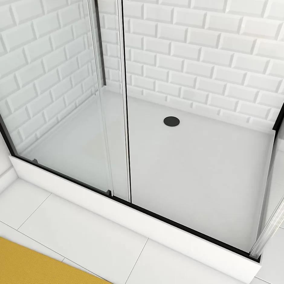 Cabine de douche L.80 x L.110 x H.230 cm – fond effet métro, douchette anticalcaire, style noir & blanc, Galedo Metro* Cabine De Douche