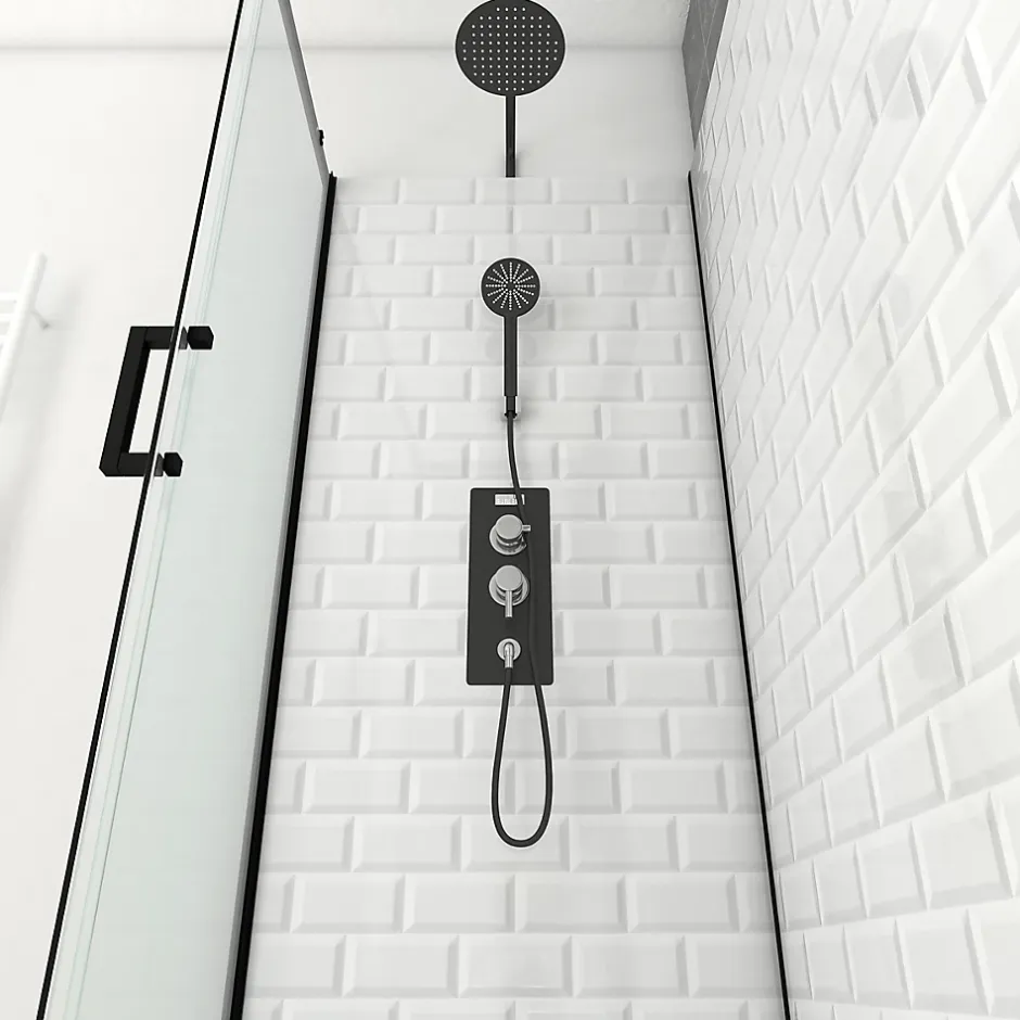 Cabine de douche L.80 x L.110 x H.230 cm – fond effet métro, douchette anticalcaire, style noir & blanc, Galedo Metro* Cabine De Douche