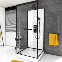 Galedo Cabine de douche l.80 x L.80 x H.230 cm – fond effet métro, douchette anticalcaire, style noir & blanc, Metro* Cabine De Douche