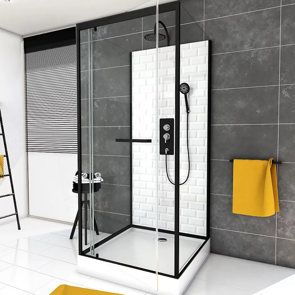 Galedo Cabine de douche l.80 x L.80 x H.230 cm – fond effet métro, douchette anticalcaire, style noir & blanc, Metro* Cabine De Douche