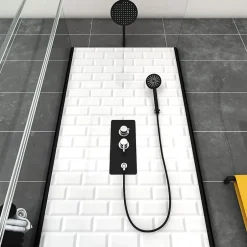 Galedo Cabine de douche l.80 x L.80 x H.230 cm – fond effet métro, douchette anticalcaire, style noir & blanc, Metro* Cabine De Douche