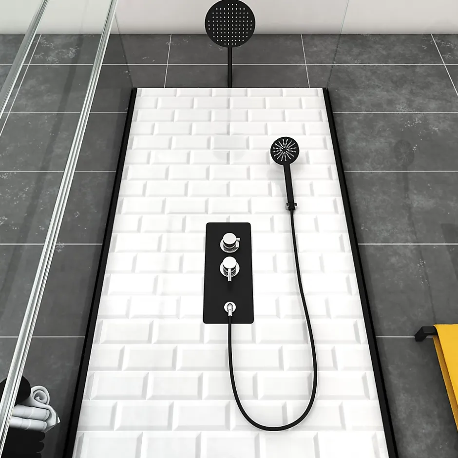 Galedo Cabine de douche l.80 x L.80 x H.230 cm – fond effet métro, douchette anticalcaire, style noir & blanc, Metro* Cabine De Douche