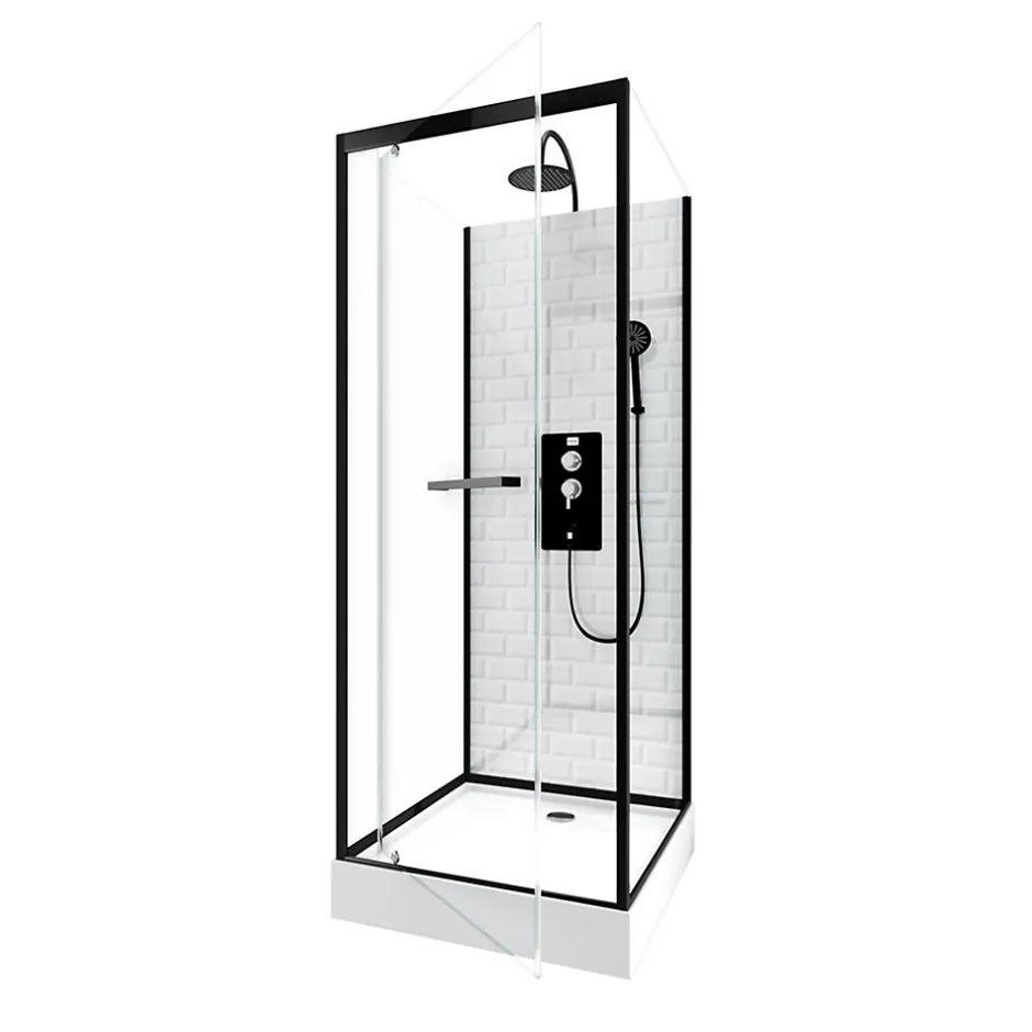 Galedo Cabine de douche l.80 x L.80 x H.230 cm – fond effet métro, douchette anticalcaire, style noir & blanc, Metro* Cabine De Douche