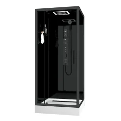 Galedo Cabine de douche l.90 x L.90 x H.218 cm – hydromassante connectée, Bluetooth, noir & blanc, Aura Square* Cabine De Douche
