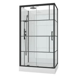 Galedo Cabine de douche l.80 x L.110 x H.215 cm – sérigraphie graphic, design noir & blanc effet verrière, Graphic* Cabine De Douche