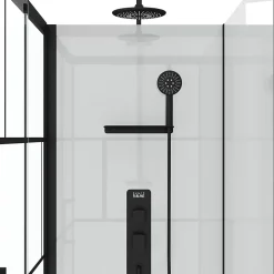 Galedo Cabine de douche l.80 x L.110 x H.215 cm – sérigraphie graphic, design noir & blanc effet verrière, Graphic* Cabine De Douche