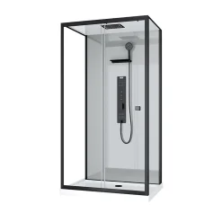 Galedo Cabine de douche L.110 x l.80 x H.207,5 cm – hydromassante multijets, receveur bas, bouton push, Trendy Grey
