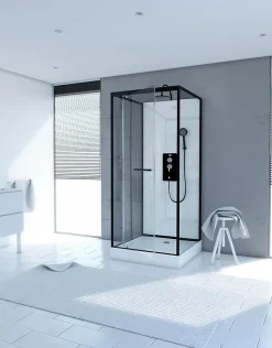 Galedo Cabine de douche l.70 x L.70 x H.230 cm – porte pivotante, style industriel noir & blanc, City* Cabine De Douche