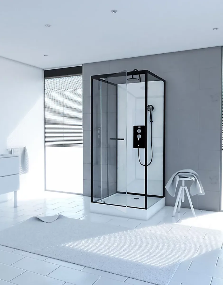 Galedo Cabine de douche l.70 x L.70 x H.230 cm – porte pivotante, style industriel noir & blanc, City* Cabine De Douche