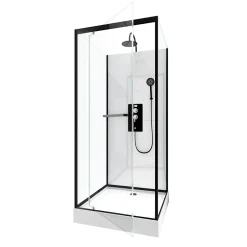 Galedo Cabine de douche l.70 x L.70 x H.230 cm – porte pivotante, style industriel noir & blanc, City* Cabine De Douche
