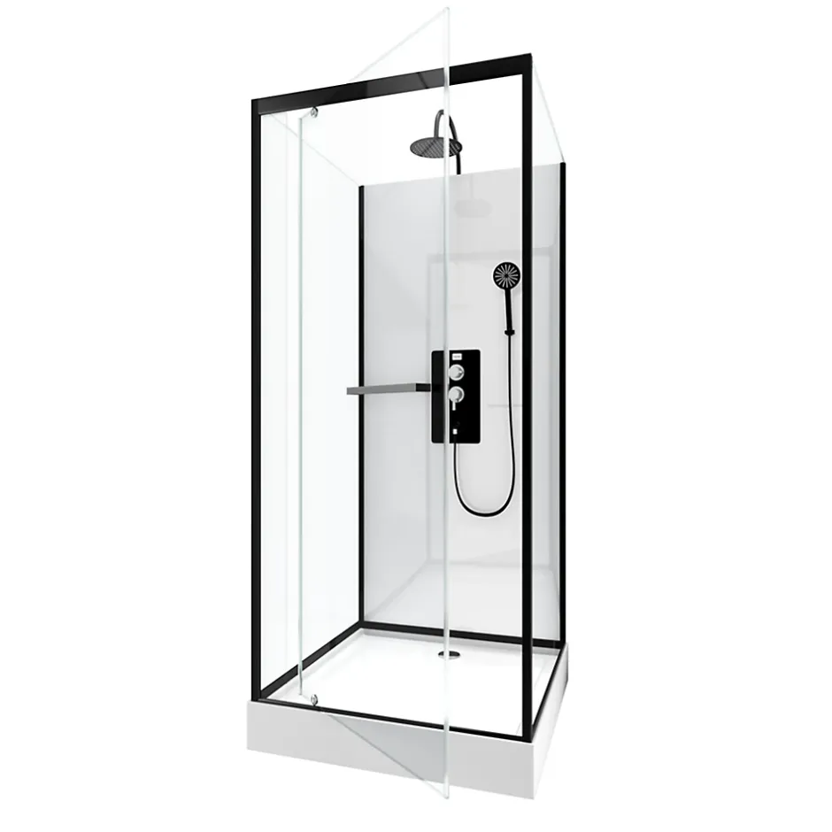 Galedo Cabine de douche l.70 x L.70 x H.230 cm – porte pivotante, style industriel noir & blanc, City* Cabine De Douche