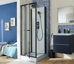 Galedo Cabine de douche l.70 x L.70 x H.230 cm – porte pivotante, style industriel noir & blanc, City* Cabine De Douche