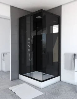 Galedo Cabine de douche l.80 x L.110 x H.215 cm – design noir, hydromassante, miroir intégré, porte coulissante, Mirror 2