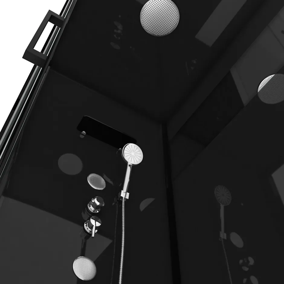 Galedo Cabine de douche l.80 x L.110 x H.215 cm – design noir, hydromassante, miroir intégré, porte coulissante, Mirror 2