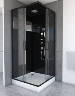 Galedo Cabine de douche l.90 x L.90 x H.230 cm – design noir, hydromassante, miroir intégré, portes coulissantes, Mirror 2 Square