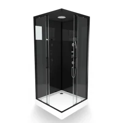 Galedo Cabine de douche l.90 x L.90 x H.230 cm – design noir, hydromassante, miroir intégré, portes coulissantes, Mirror 2 Square