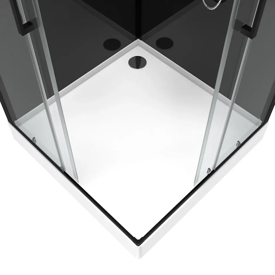 Galedo Cabine de douche l.90 x L.90 x H.230 cm – design noir, hydromassante, miroir intégré, portes coulissantes, Mirror 2 Square