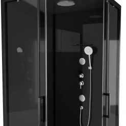 Galedo Cabine de douche l.90 x L.90 x H.230 cm – design noir, hydromassante, miroir intégré, portes coulissantes, Mirror 2 Square