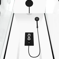 Galedo Cabine de douche l.80 x L.80 x H.230 cm – porte pivotante, style industriel noir & blanc, grande ouverture, City