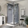 GoodHome Cabine de douche l.90 x L.90 x H.220 cm – hydromassante, fond gris profilés chromés, traitement anticalcaire, Beloya* Cabine De Douche