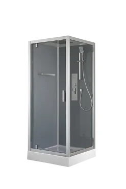 GoodHome Cabine de douche l.90 x L.90 x H.220 cm – hydromassante, fond gris profilés chromés, traitement anticalcaire, Beloya* Cabine De Douche