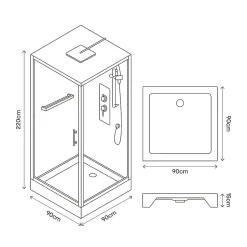 GoodHome Cabine de douche l.90 x L.90 x H.220 cm – hydromassante, fond gris profilés chromés, traitement anticalcaire, Beloya* Cabine De Douche
