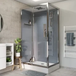 GoodHome Cabine de douche l.90 x L.110 x H.220 cm – hydromassante, fond gris profilés chromés, Beloya* Cabine De Douche