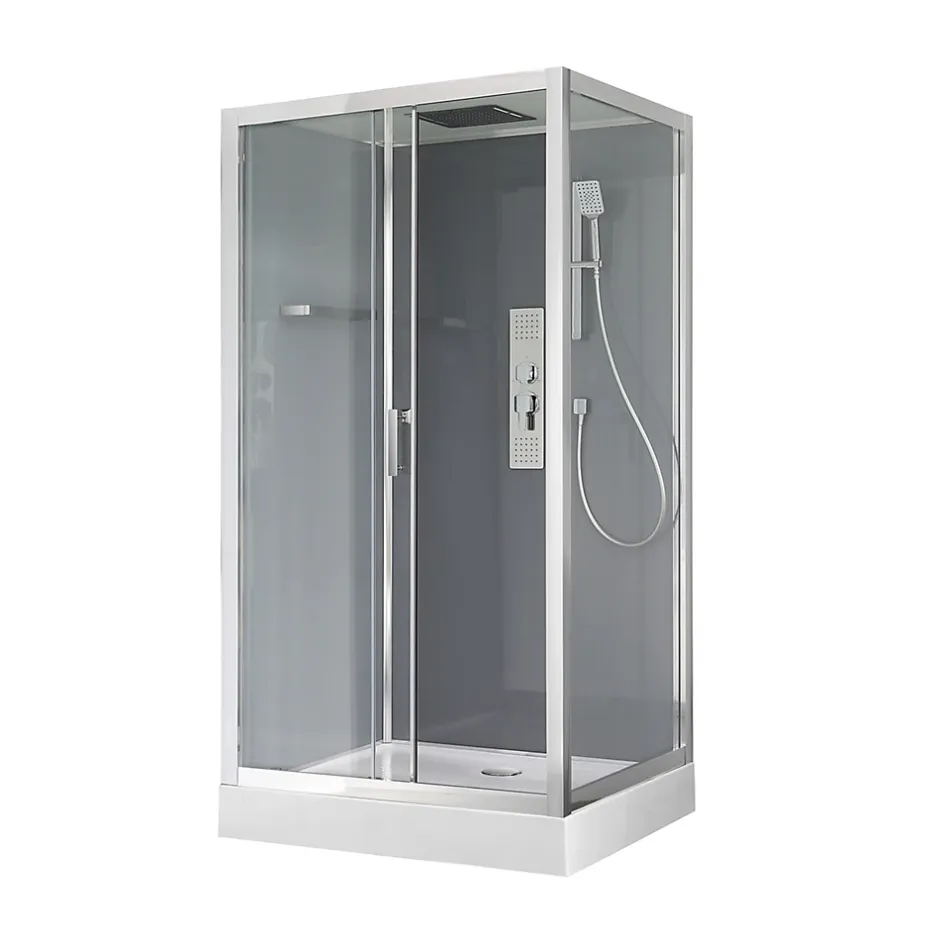 GoodHome Cabine de douche l.90 x L.110 x H.220 cm – hydromassante, fond gris profilés chromés, Beloya* Cabine De Douche