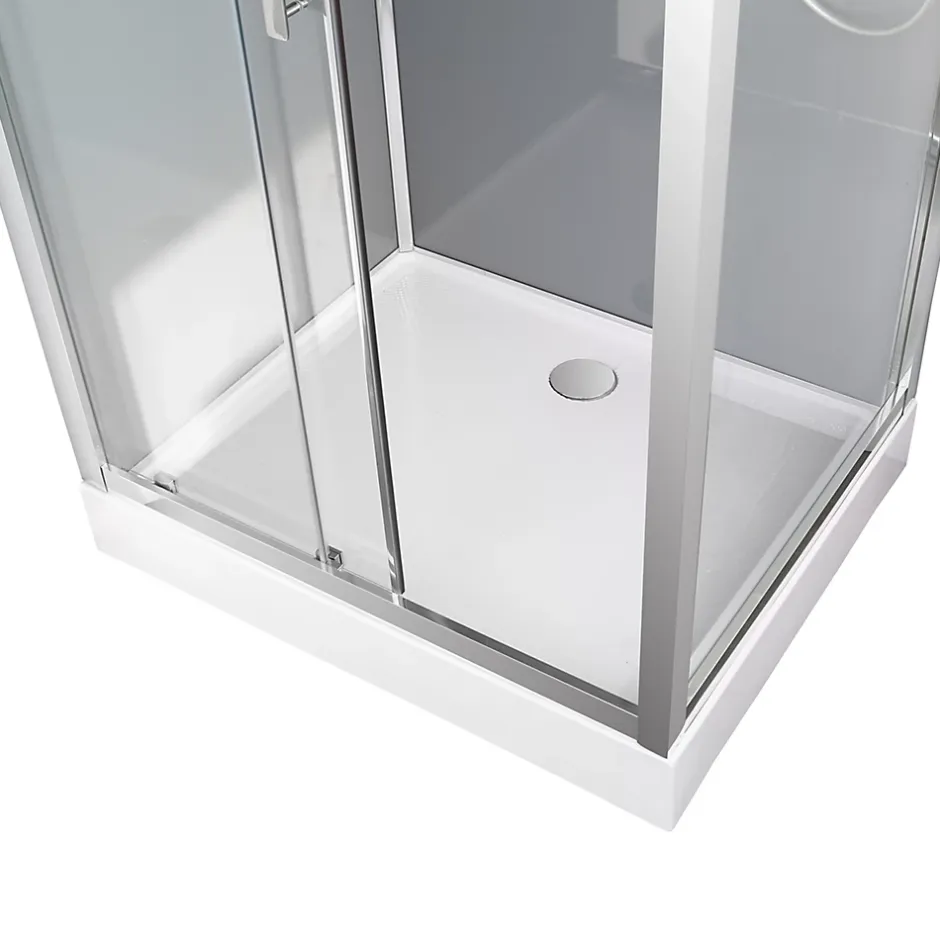 GoodHome Cabine de douche l.90 x L.110 x H.220 cm – hydromassante, fond gris profilés chromés, Beloya* Cabine De Douche