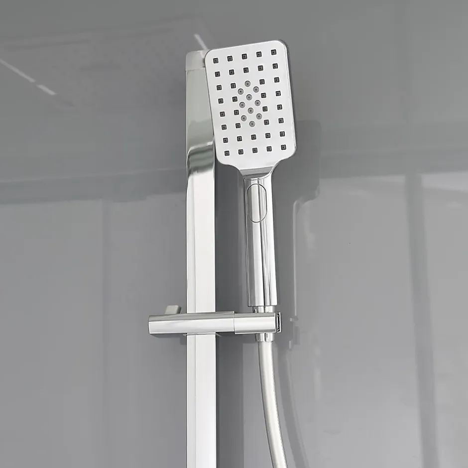 GoodHome Cabine de douche l.90 x L.110 x H.220 cm – hydromassante, fond gris profilés chromés, Beloya* Cabine De Douche