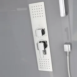 GoodHome Cabine de douche l.90 x L.110 x H.220 cm – hydromassante, fond gris profilés chromés, Beloya* Cabine De Douche