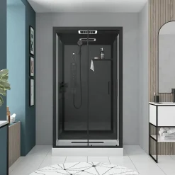 Galedo Cabine de douche l.115 x L.90 x H.220 cm – hydromassante connectée, Bluetooth, noir & blanc, plafond lumineux, Aura* Cabine De Douche