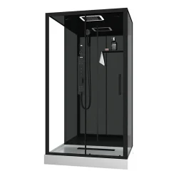 Galedo Cabine de douche l.115 x L.90 x H.220 cm – hydromassante connectée, Bluetooth, noir & blanc, plafond lumineux, Aura* Cabine De Douche