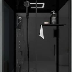 Galedo Cabine de douche l.115 x L.90 x H.220 cm – hydromassante connectée, Bluetooth, noir & blanc, plafond lumineux, Aura* Cabine De Douche