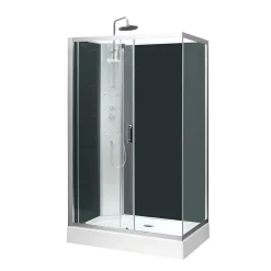 GoodHome Cabine de douche l.80 x L.120 x H.225 cm – hydromassante, grise, profilés chromés, montage rapide, Onega* Cabine De Douche