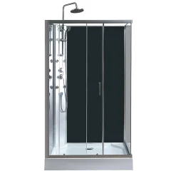 GoodHome Cabine de douche l.80 x L.120 x H.225 cm – hydromassante, grise, profilés chromés, montage rapide, Onega* Cabine De Douche